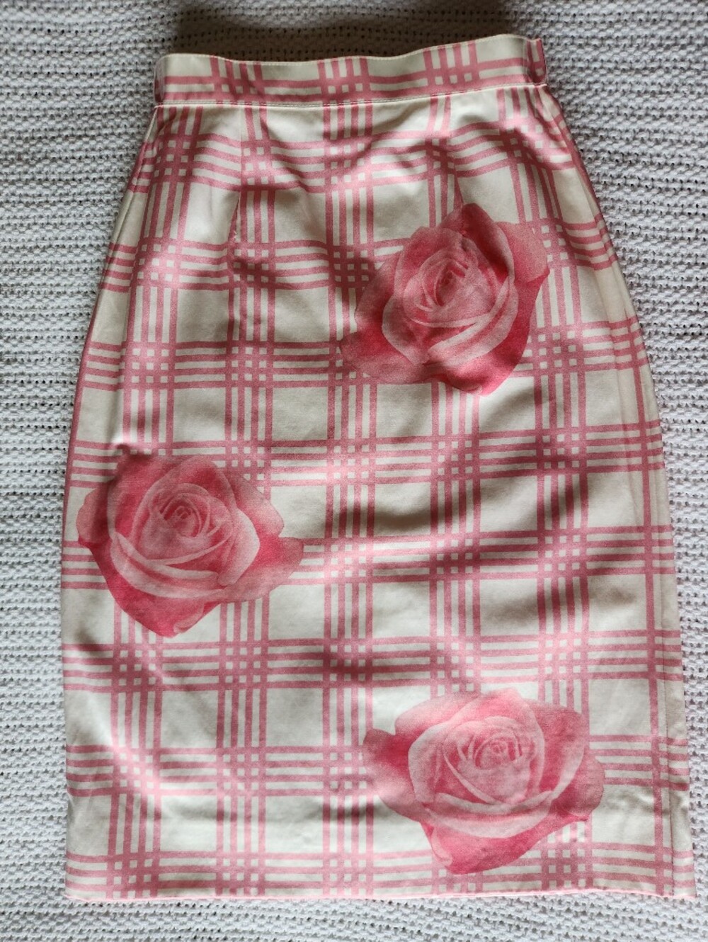 🌹Holly Fulton - Rose Print Tartan Silk Pencil Skirt - Size 2